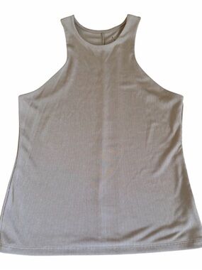 Sleeveless Ribbed High Neck Slim Fit Tank Top - Light Beige/Taupe Size L